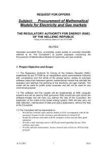 Procurement of Mathematical Models for Electricity and Gas markets
