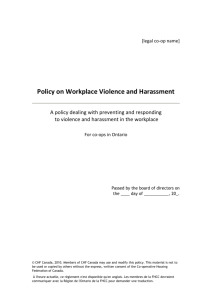 A sample Policy on Workplace Violence and Harassment