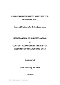 Content management system for websites with taxonomic data