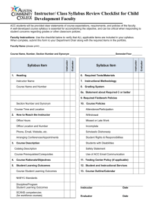 Child Development Department Syllabus Checklist