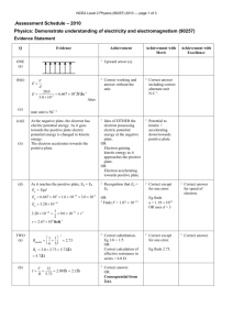 Level 2 Physics (90257) 2010 Assessment Schedule
