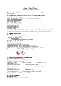 Safety Data Sheet according to 1907/2006/EC, Article 31 Date of