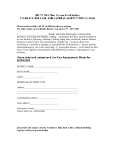 I have read and understand the Risk Assessment Sheet for BOTN2003