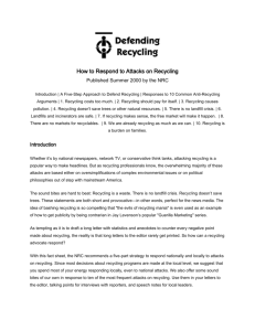 NRC (National Recycling Coalition) Defends Recycling
