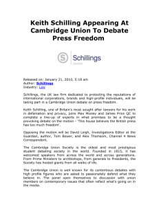 Keith Schilling Appearing At Cambridge Union To Debate Press