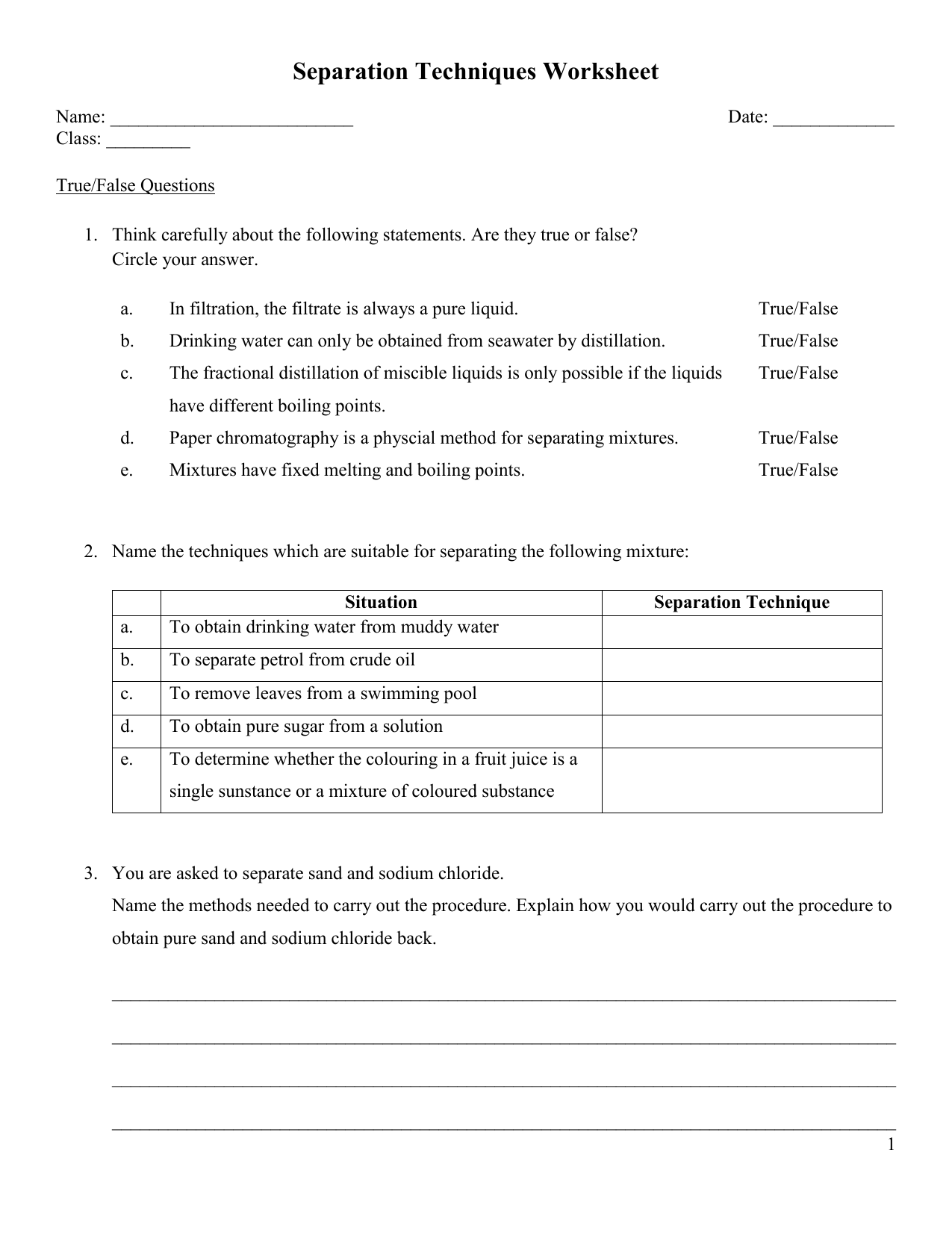 20: Separation Techniques Worksheet With Separation Of Mixtures Worksheet