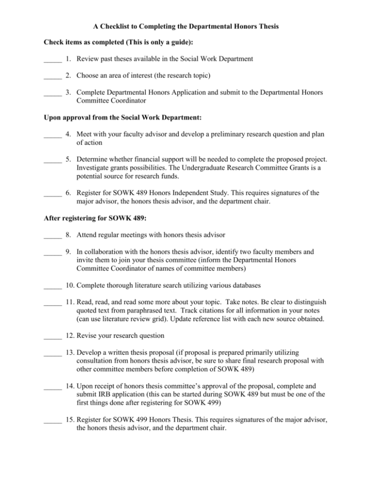 thesis checklist gcuf