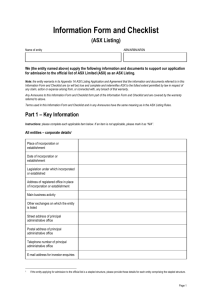 Information Form and Checklist - Australian Securities Exchange