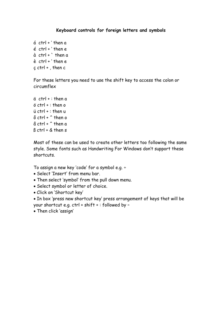 Keyboard Controls For Foreign Letters And Symbols