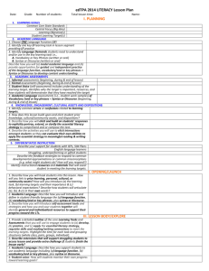 edTPA 2014 LITERACY Lesson Plan Date: Grade: Number of