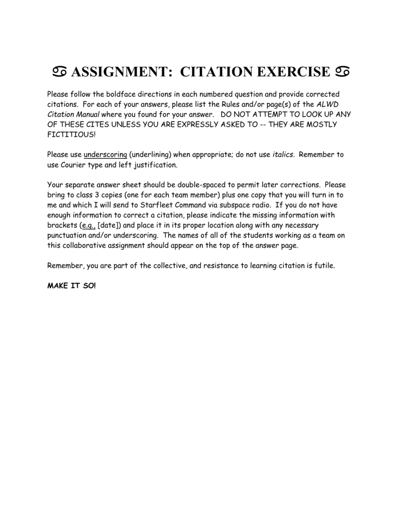 A Assignment Citation Exercise A Please Follow The Boldface