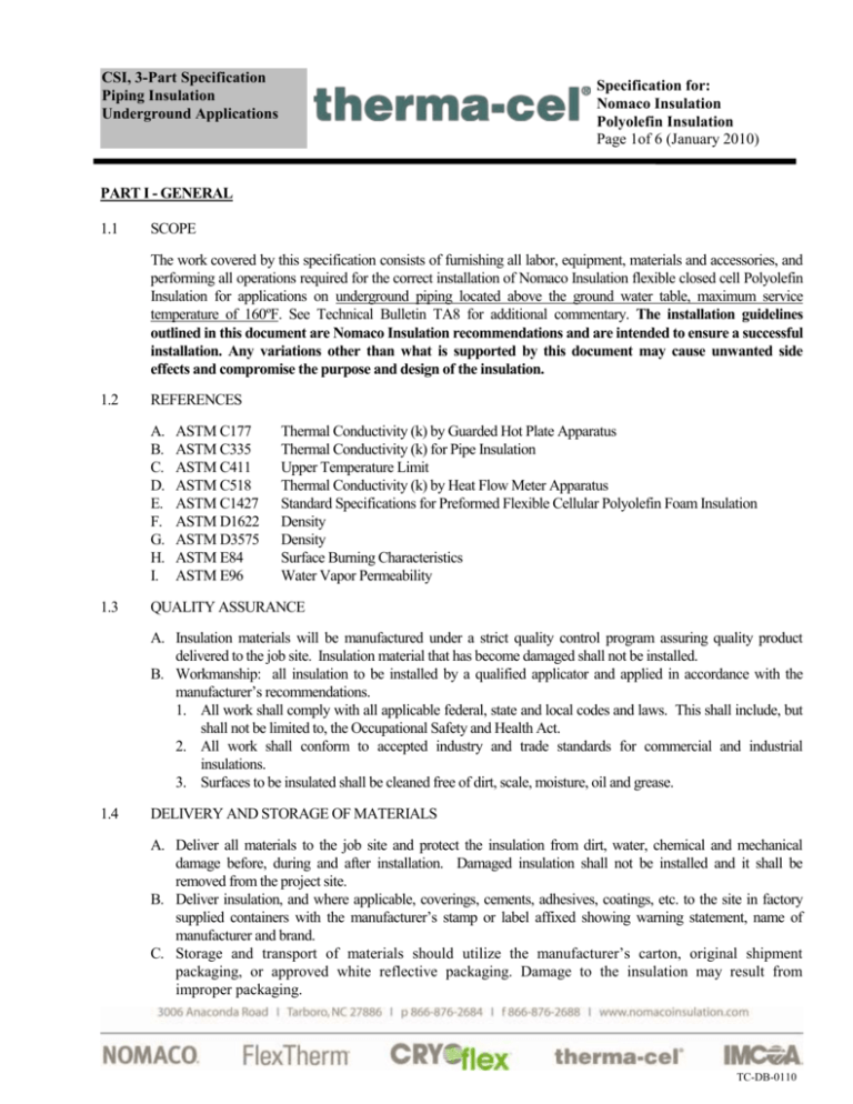 CSI thermacel Piping Insulation Underground Applications