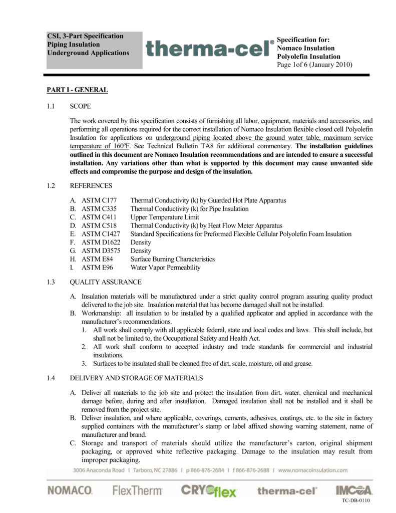 Csi Therma Cel Piping Insulation Underground Applications
