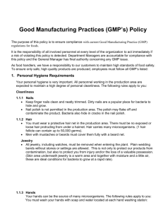 Good Manufacturing Practices (GMP`s) Policy