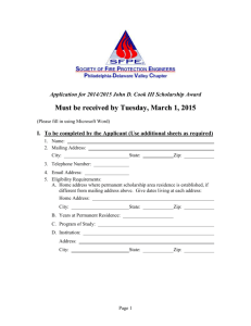 Application for 2014/2015 John D. Cook III Scholarship Award