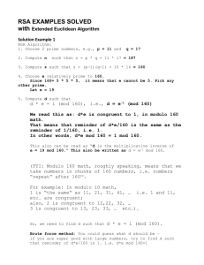 Extended Euclidean Algorithm Solutions Example 1