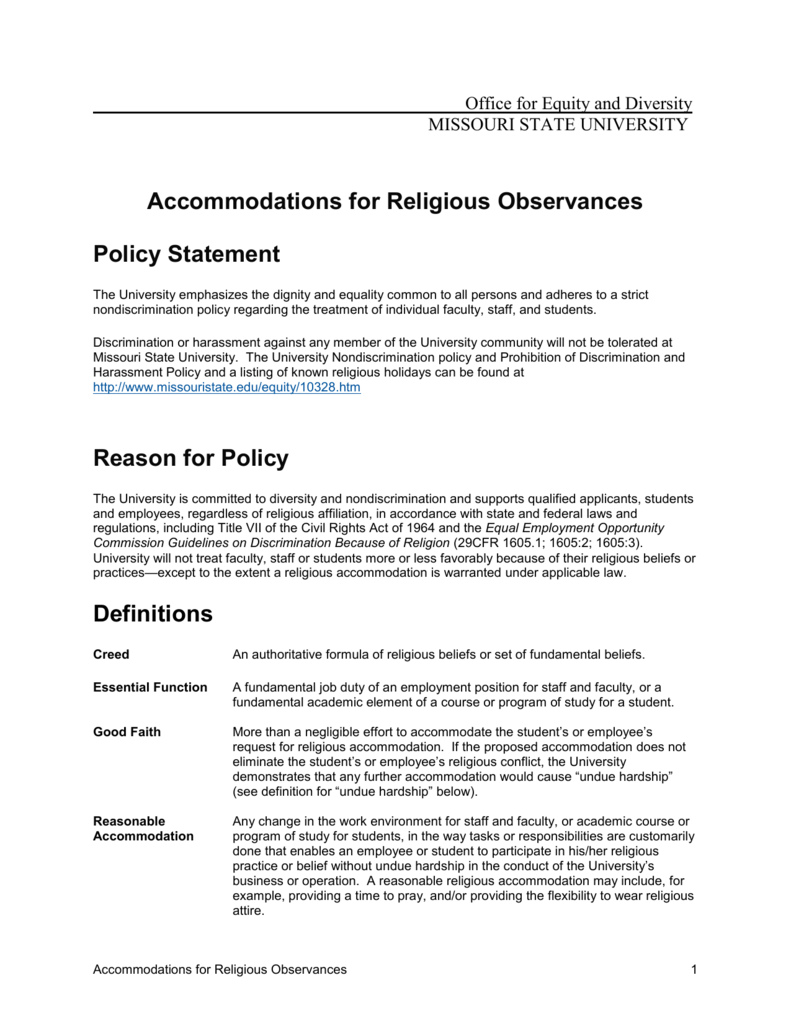 Procedures to request a religious accommodation