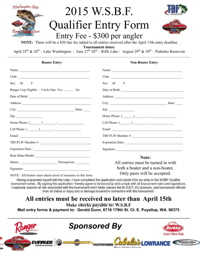 2015 Entry Form (Word Washington State Bass Federation