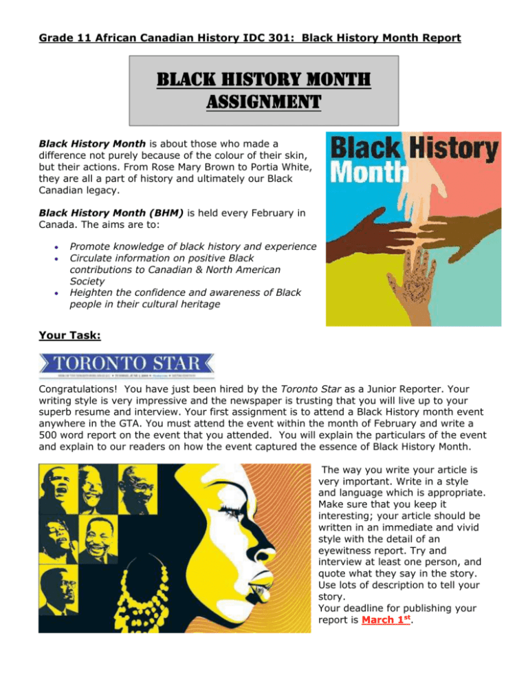 black history writing assignment