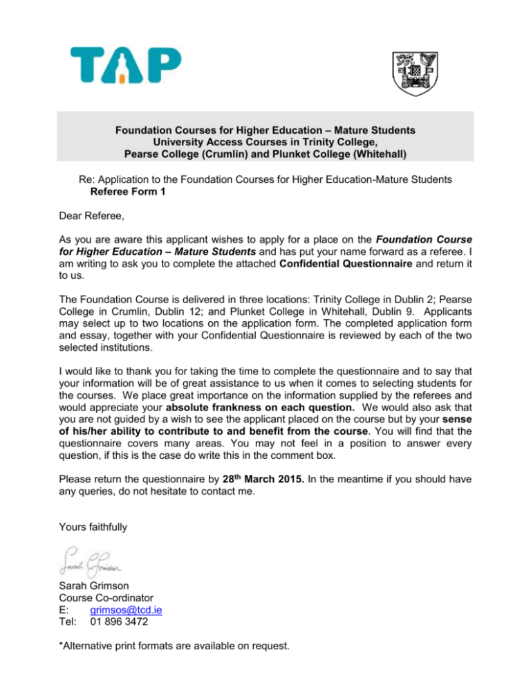 Foundation Courses for Higher Education Mature Students