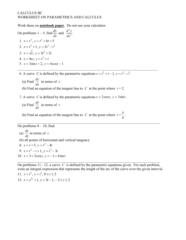parametric equations worksheet with answers