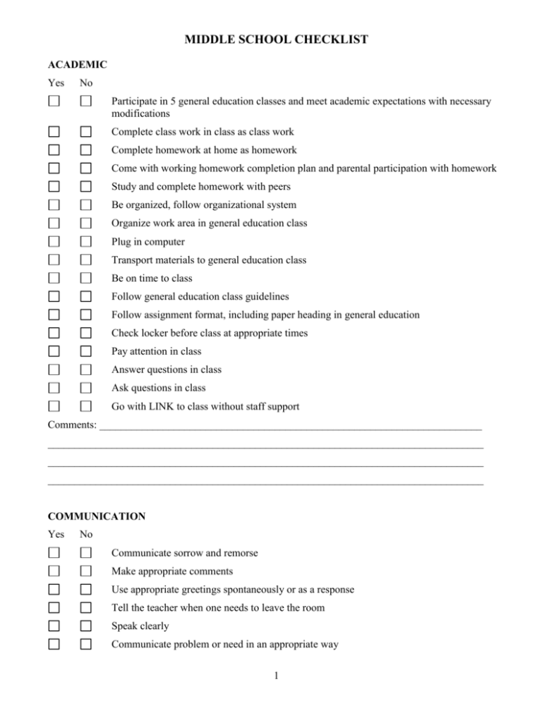 essay middle school checklist