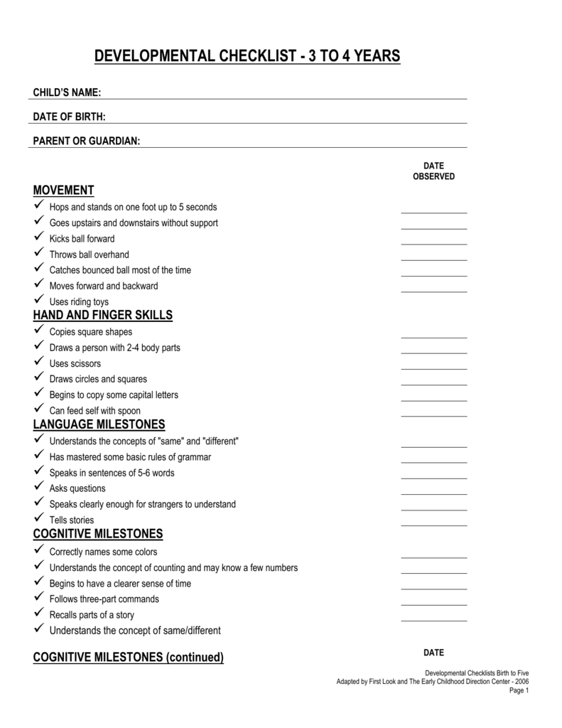 ECDC Developmental Checklist 3 5 Year Old