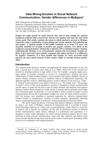 Data Mining Emotion in Social Network Communication: Gender