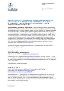 1(8) Nine PhD positions at the Department of Biochemistry and