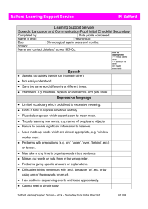 Speech and language secondary initial checklist