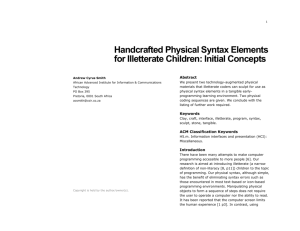 Handcrafted Physical Syntax Elements for Illetterate Children