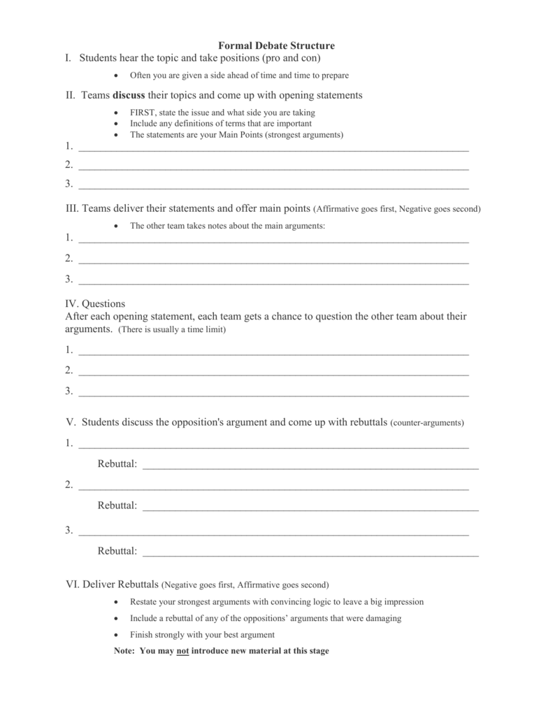 Formal Debate Structure For Debate Notes Template