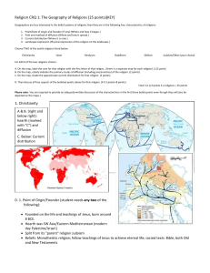 Religion CRQ 1: The Geography of Religions (25 points)(KEY)