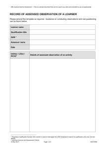 RECORD OF ASSESSED OBSERVATION OF A LEARNER