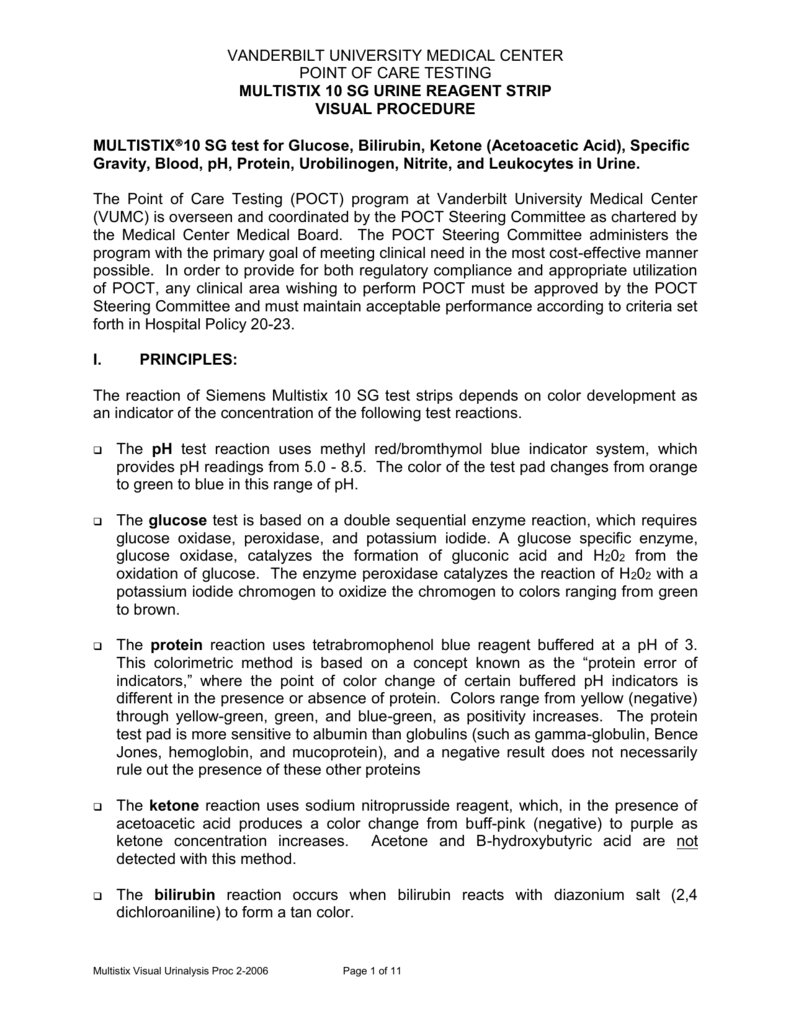 Multistix Urinalysis Chart