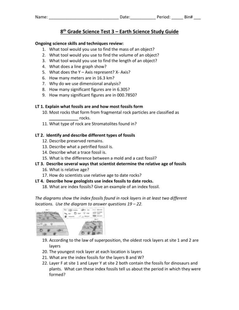 8th Grade Science Test 3 Earth Science Study Guide