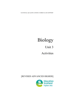 Biology Advanced Higher - Unit 3 Activities