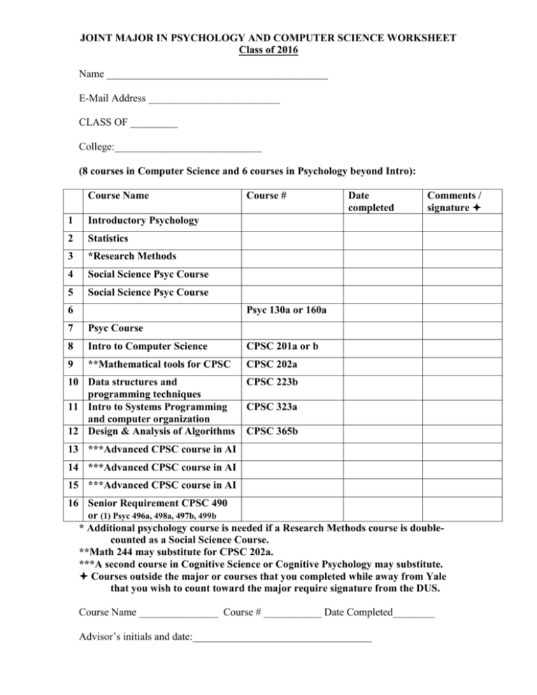 joint major in psychology and computer science