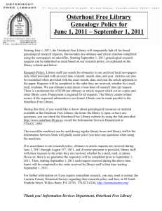 Osterhout Free Library Genealogy Policy for June 1, 2011