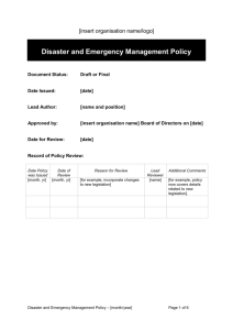 Disaster and Emergency Management Policy