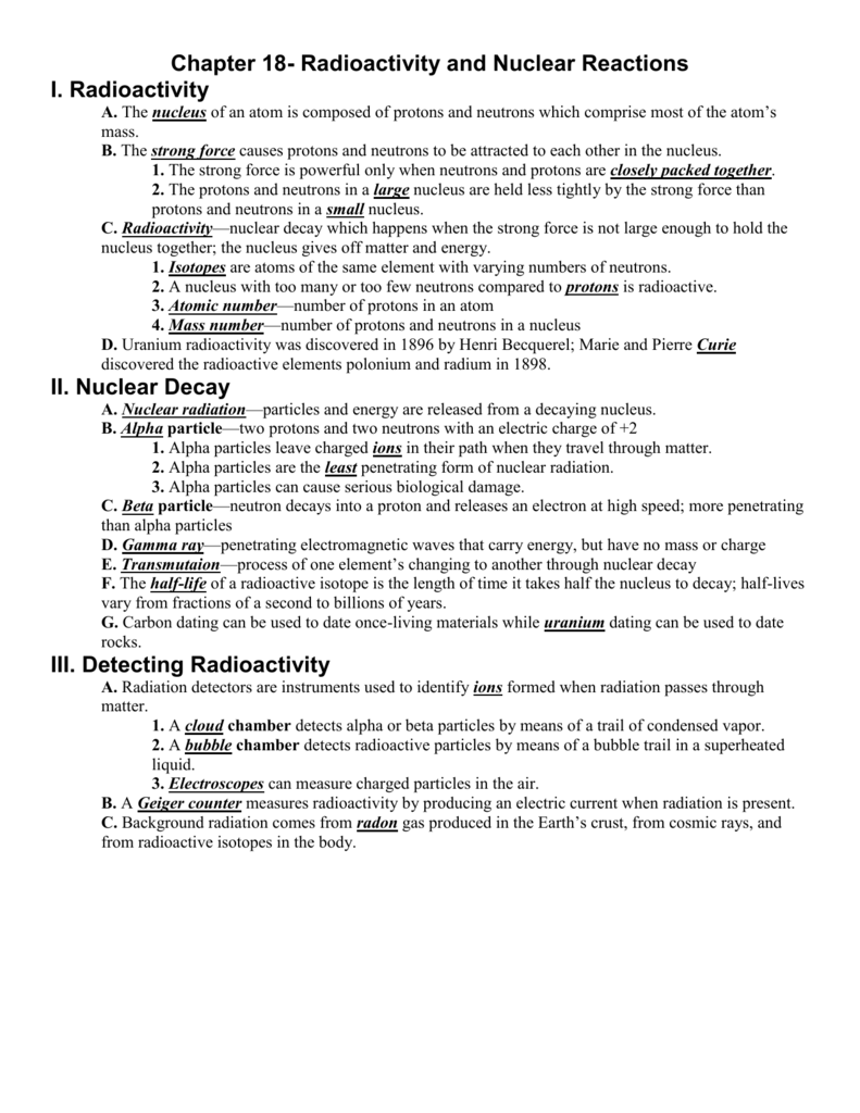 Chapter 18- Radioactivity and Nuclear Reactions