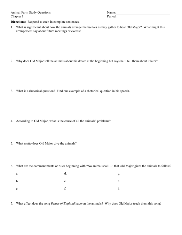 Animal Farm Study Questions Name