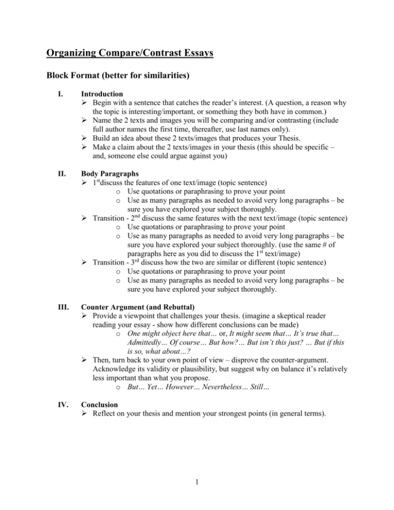 organizing compare and contrast essay