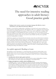 The need for intensive reading approaches in adult literacy: Good