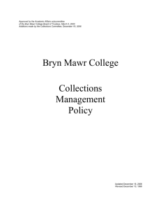 Draft for Collections Management Policy Revisions and Additions