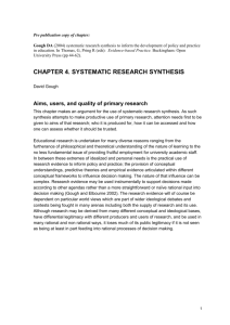 Gough DA (2004) systematic research synthesis to - EPPI
