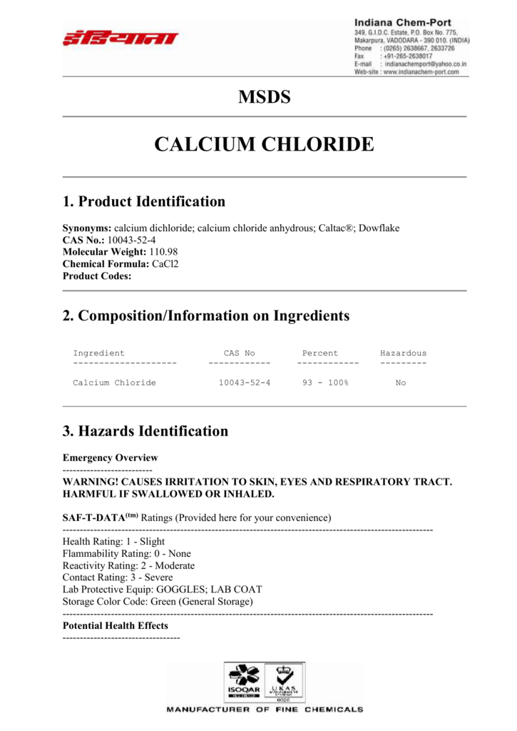 calcium chloride msds