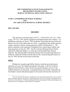 Special Education Appeals BSEA #99-3846