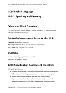 Scheme of Work: GCSE English Language Unit 2 Speaking and