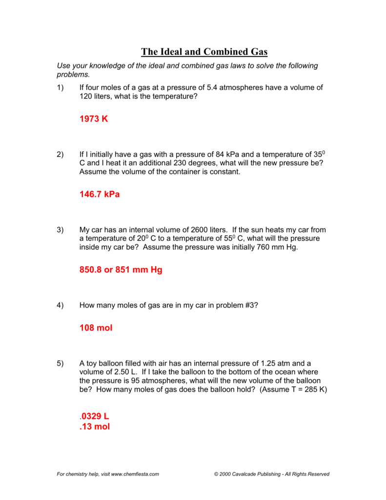 Chemistry Gas Laws Worksheet With Work Nidecmege